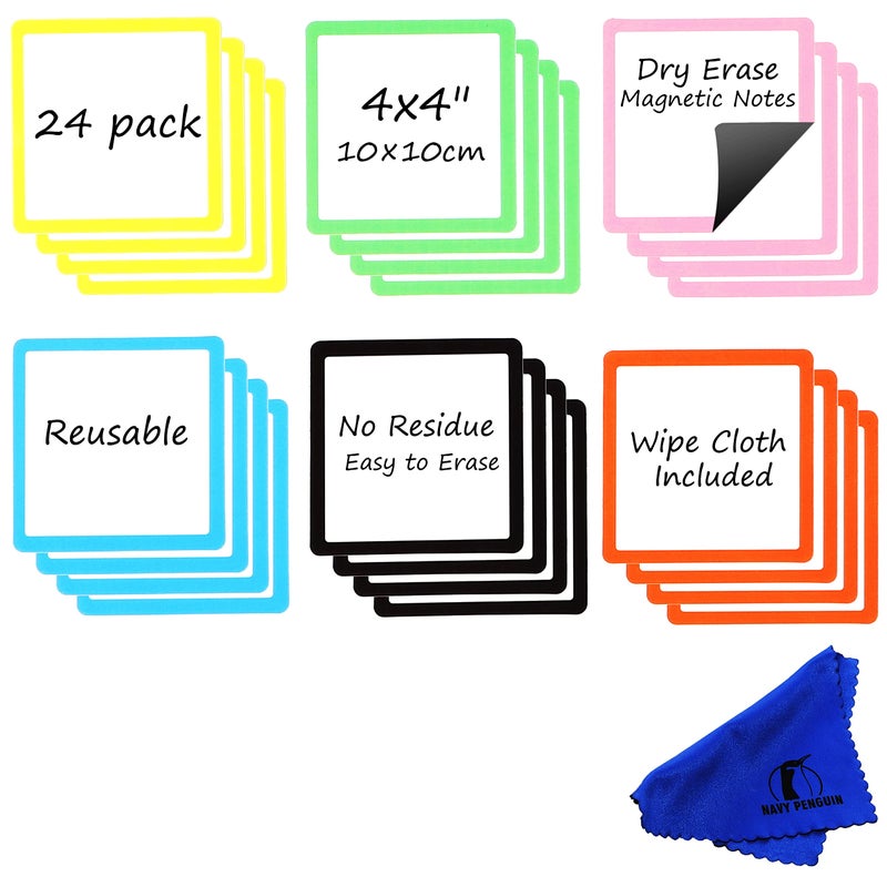 Navy Penguin Dry Erase Magnets Set - 24 Pack - 4x4 in Whiteboard Magnetic Notes Planning Pads Labels - Small White Board Magnet Strips Name Tags for Home and Office - Image 1